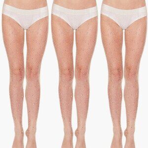 PACK OF 3 PAIRS!!!‎ Nude Tan Crystal Rhinestone Mesh Fishnet Tights Pantyhose